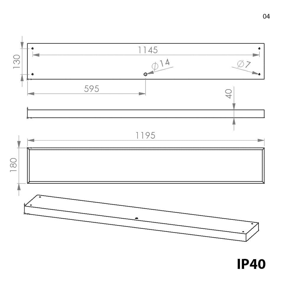 Светильник светодиодный ЛПО-Стандарт 36Вт 1195х180х40мм