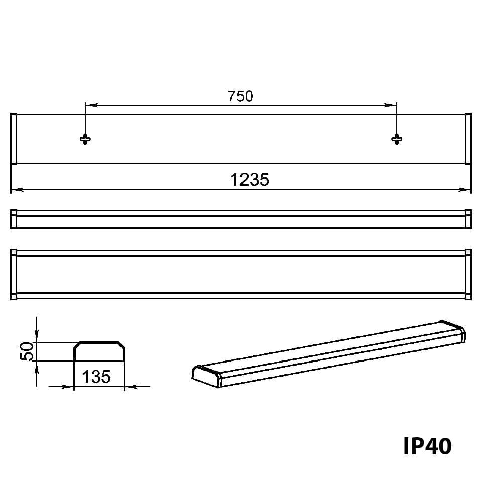 Светильник светодиодный ЛПО 15Вт 1235х145х50мм